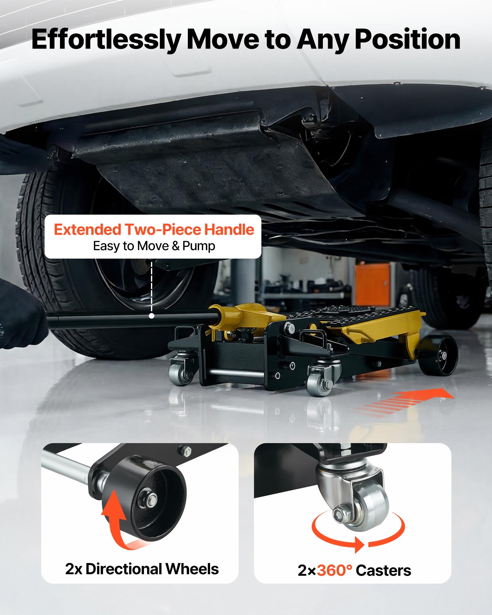 VEVOR hydraulische krik met hefvermogen van 2 ton, platte stalen krik met snelwerkende pomp met enkele zuiger, autokrik voor auto's, motoren en ATV's, hefbereik van 150–435 mm, krik voor raceauto's