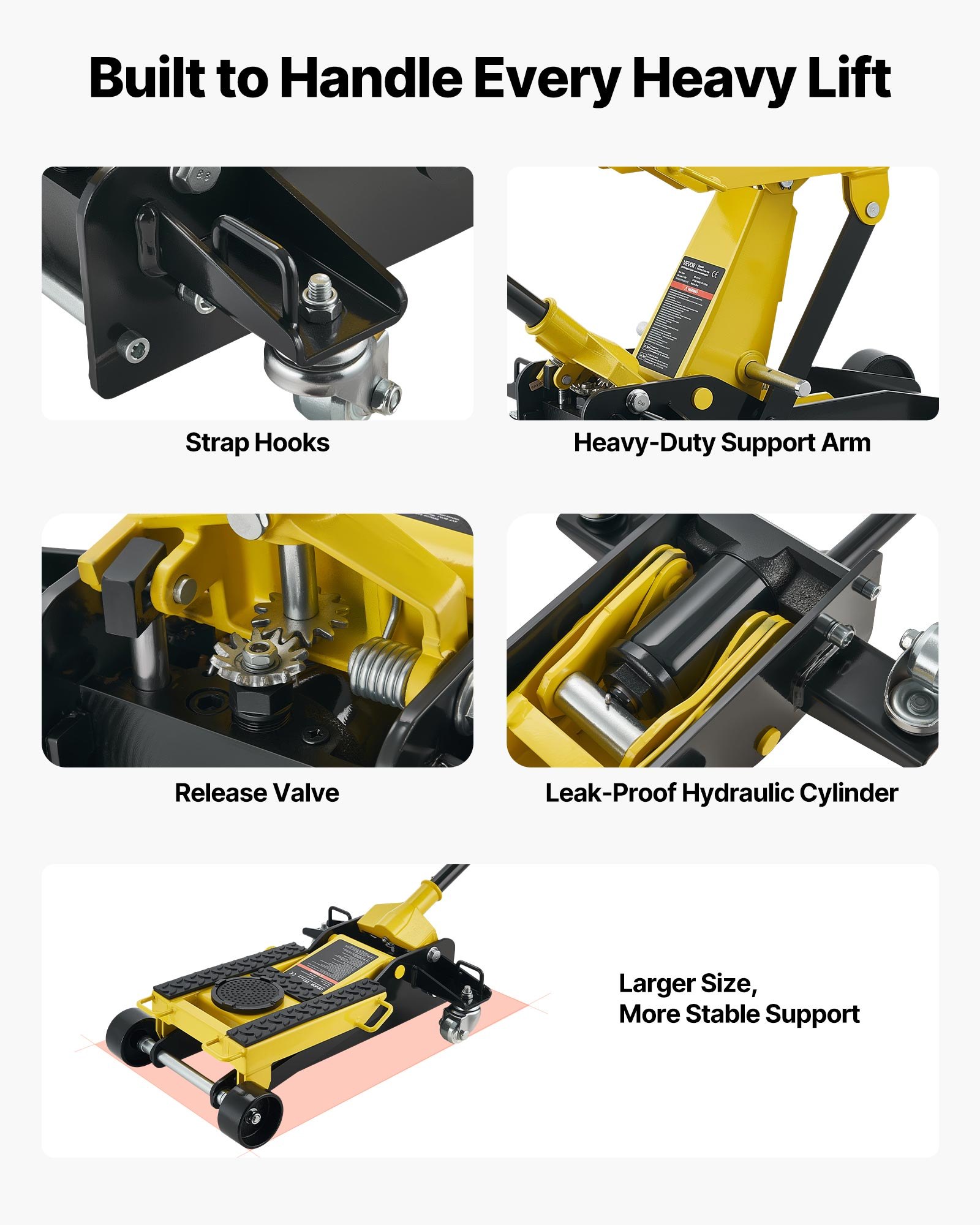 VEVOR hydraulische krik met hefvermogen van 2 ton, platte stalen krik met snelwerkende pomp met enkele zuiger, autokrik voor auto's, motoren en ATV's, hefbereik van 150–435 mm, krik voor raceauto's