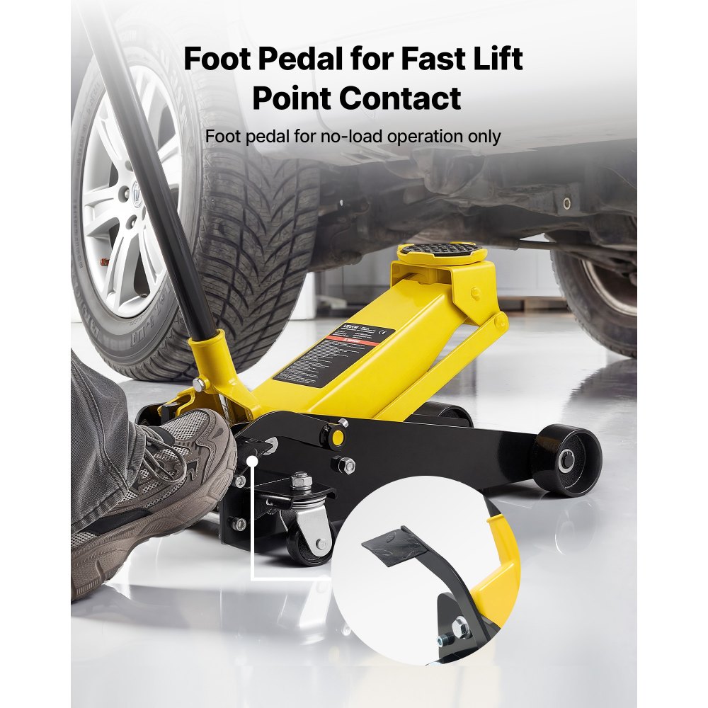 VEVOR Low Profile Floor Jack, 3 Ton (6614 lbs) Capacity, Steel Racing Floor Jack with Single Piston Quick Lift Pump & Foot Pedal, Hydraulic Trolley Car Lift for SUVs, Pickups, Lifting Range 5.1"-19.7"