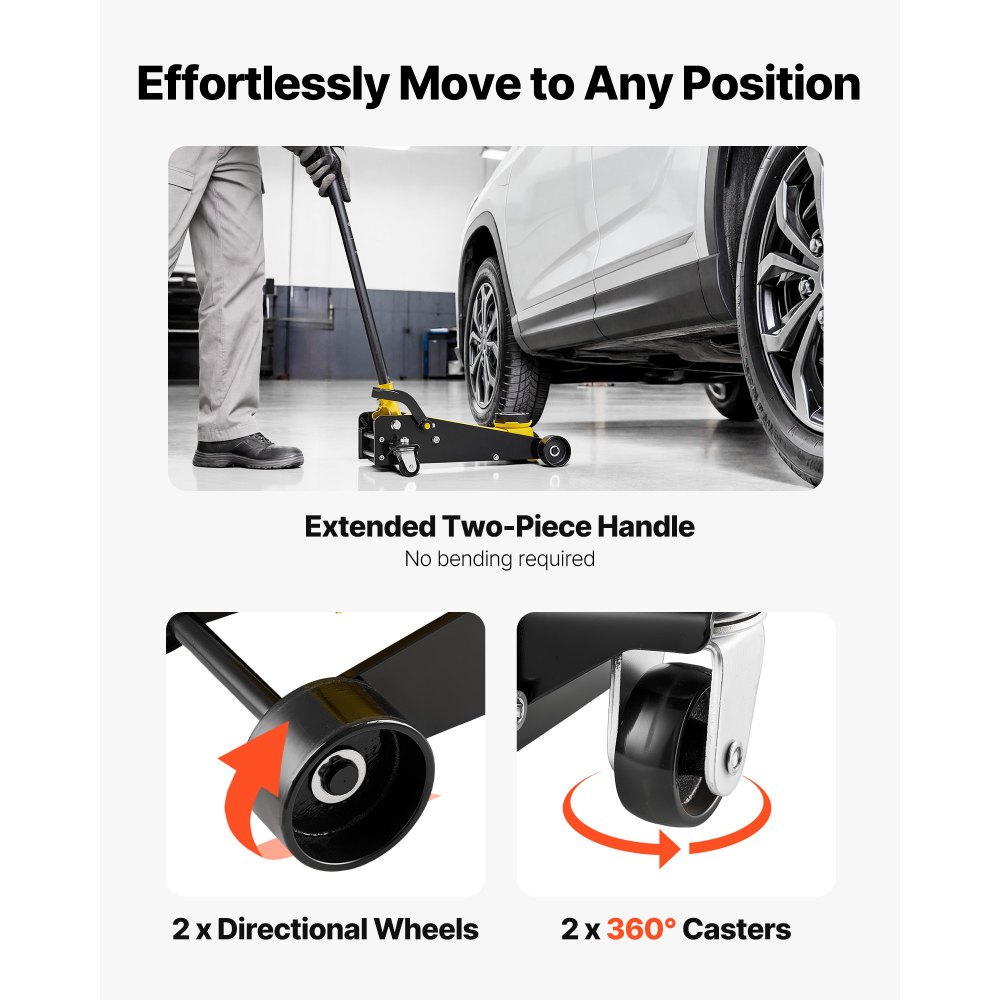 VEVOR Low Profile Floor Jack, 3 Ton (6614 lbs) Capacity, Steel Racing Floor Jack with Single Piston Quick Lift Pump & Foot Pedal, Hydraulic Trolley Car Lift for SUVs, Pickups, Lifting Range 5.1"-19.7"