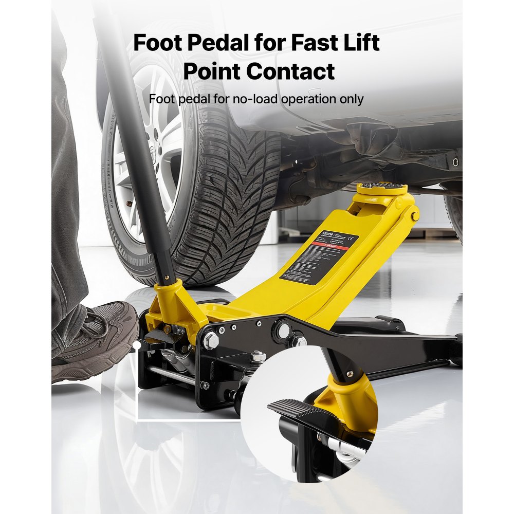 VEVOR Low Profile Floor Jack, 3 Ton (6614 lbs) Capacity, Steel Racing Floor Jack with Dual Pistons Quick Lift Pump & SUV Adapter, Hydraulic Trolley Car Lift for Sports Cars, Lifting Range 2.95"-19.7"