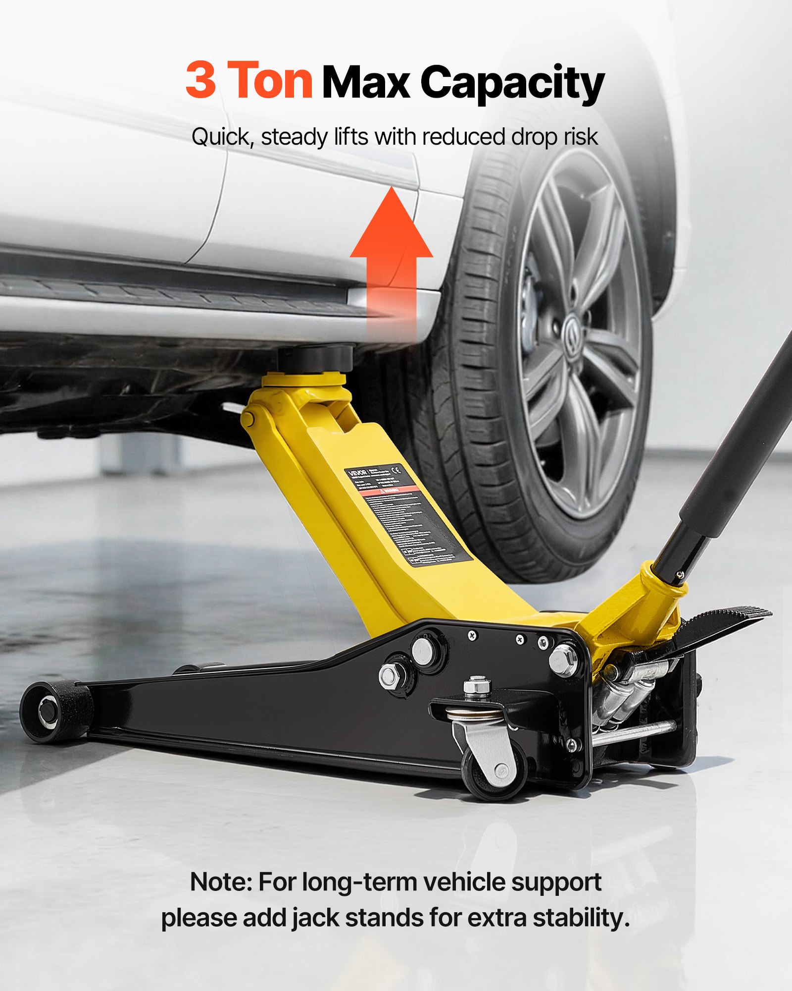 VEVOR Low Profile Floor Jack, 3 Ton (6614 lbs) Capacity, Steel Racing Floor Jack with Dual Pistons Quick Lift Pump & SUV Adapter, Hydraulic Trolley Car Lift for Sports Cars, Lifting Range 2.95"-19.7"