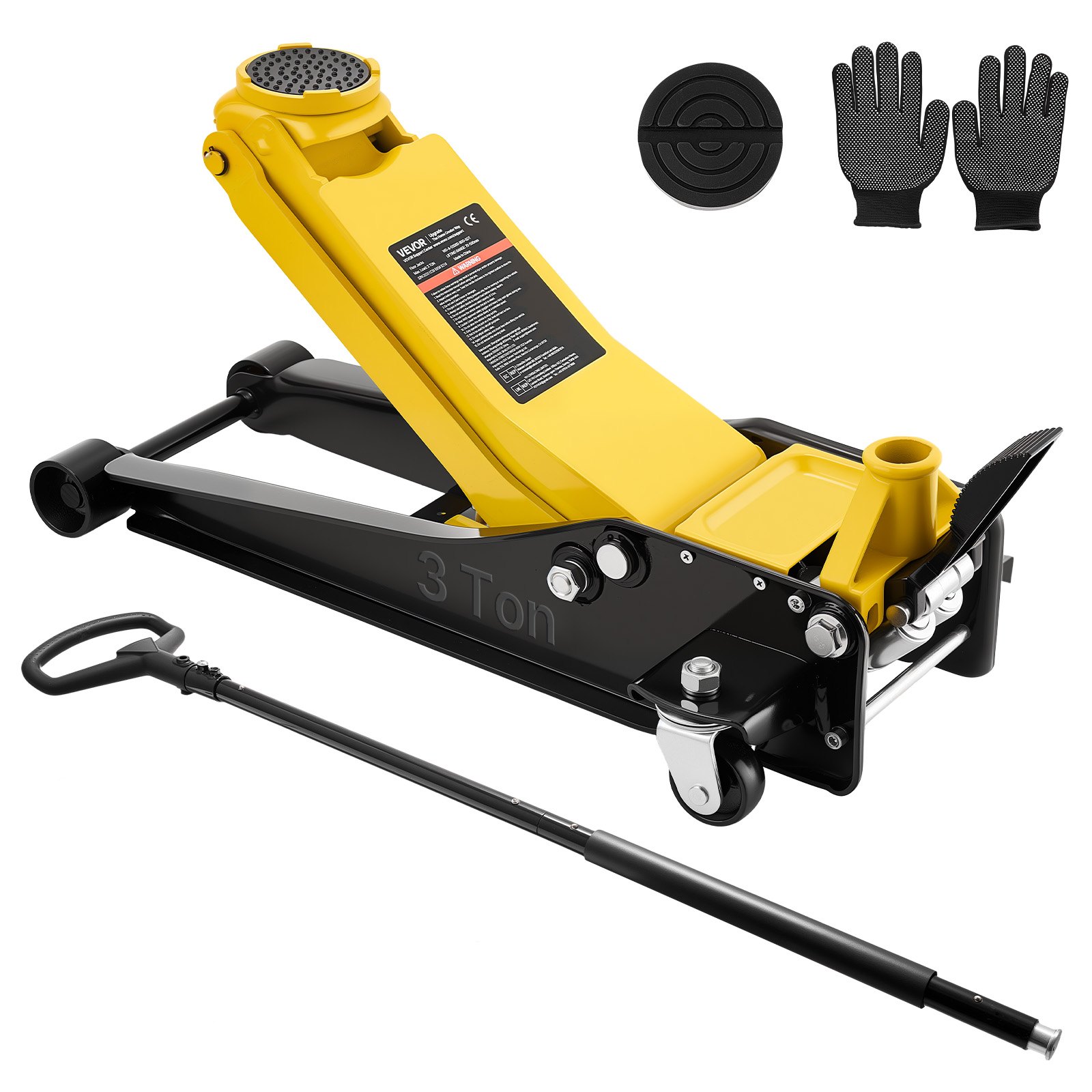 VEVOR Low Profile Floor Jack, 3 Ton (6614 lbs) Capacity, Steel Racing Floor Jack with Dual Pistons Quick Lift Pump & SUV Adapter, Hydraulic Trolley Car Lift for Sports Cars, Lifting Range 2.95"-19.7"