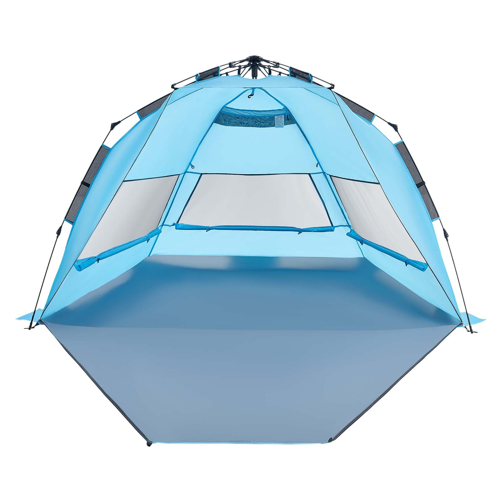 VEVOR Pop-Up Strandtent/Zonnescherm voor 4 personen, UPF 50+ bescherming, Draagbare strandtent met draagtas en grondankers, Lichtgewicht strandparasol voor kamperen, vissen, picknicken, zonnetent