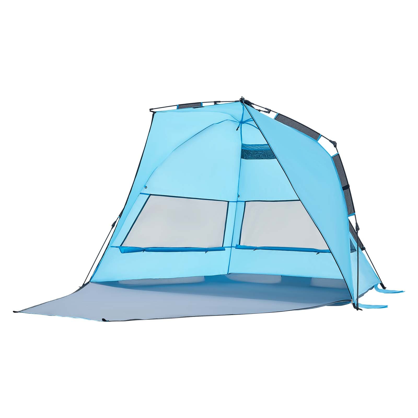 VEVOR Pop-Up Strandtent/Zonnescherm voor 4 personen, UPF 50+ bescherming, Draagbare strandtent met draagtas en grondankers, Lichtgewicht strandparasol voor kamperen, vissen, picknicken, zonnetent