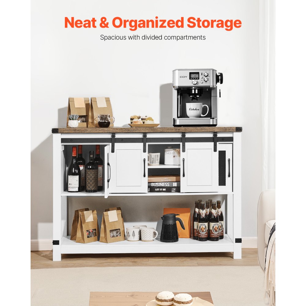 VEVOR Koffiebarkast 120 x 39,8 x 83 cm Boerderijkoffiebarkast met 4-laags opbergruimte, koffiebartafel met schuurdeuren, buffetkast voor woonkamer en entree
