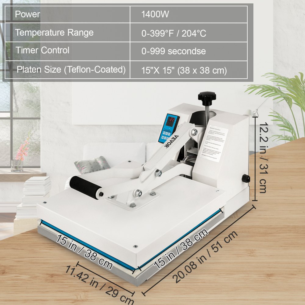 Vevor T-shirt-hitteper Machine Warmteoverdracht Textiel Warmtedruk Pers 38x38cm