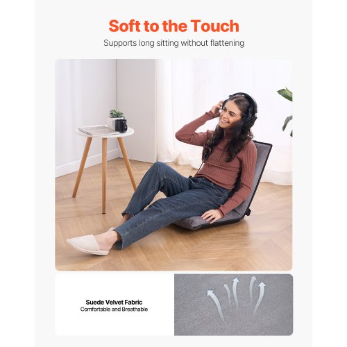 Indoor relaxstoel, verstelbare vloerstoel, opvouwbare luie stoel voor tieners en volwassenen, gestoffeerd comfortabele stoel voor woonkamer en slaapkamer (Kleur: Wit