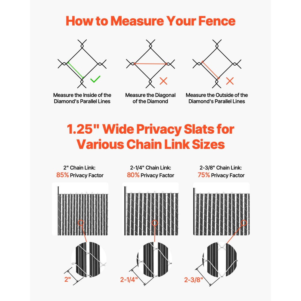 VEVOR Bottom Locking Privacy Slats, Single-Wall Vertical Bottom-Locking Slats for Chain-Link Fence, High-Density HDPE Chain Link Slats Ideally Fit 6' High Fence for Garden, Farm, Sports Field(Black)