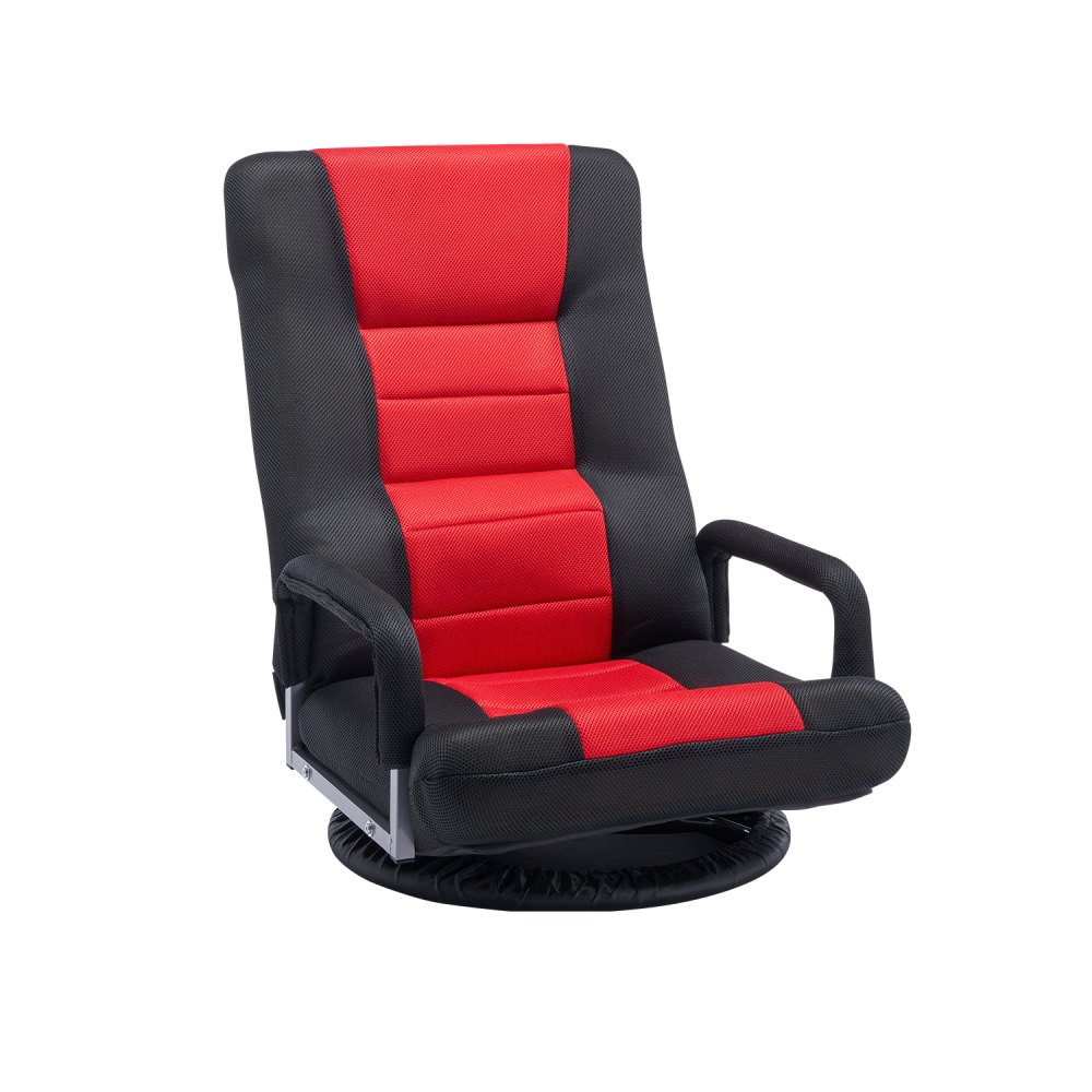 VEVOR Swivel Floor Gaming Chair with Armrests, 360-Degree Rotating Floor Chair with 6 Adjustable Position Folding Backrest and Lumbar Support, Folding Video Reclining Sofa for TV Reading, Red Black