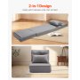 VEVOR Convertible Flip Chair, 5-Position Adjustable Floor Lazy Sofa, Folding Upholstered Couch Bed with Adjustable Backrest Metal Frame and Pillow, Folding Sofa Bed Chair for Living Room Bedroom, Gray