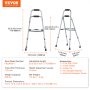 VEVOR hemi walker dimensions, height-adjustment features, and accessories on a detailed diagram.