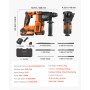 VEVOR Accu-rotatiehamer 13/16 inch SDS-Plus, 20 V borstelloze beitelhamer met oplader, 3 boorbits, platte beitel, puntbeitel en draagtas, voor beton en metselwerk, zwart/oranje