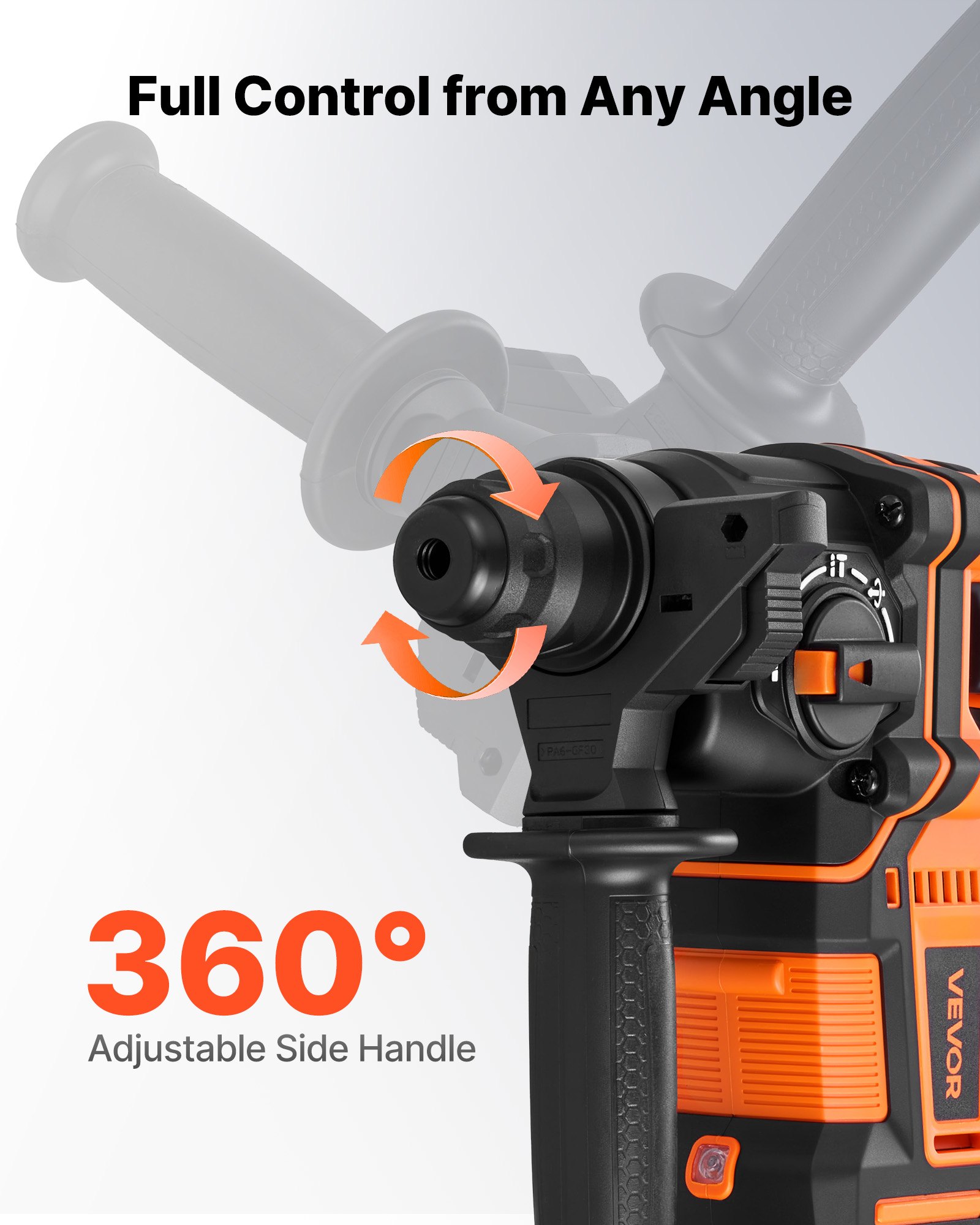 VEVOR Accu-rotatiehamer 13/16 inch SDS-Plus, 20 V borstelloze beitelhamer met oplader, 3 boorbits, platte beitel, puntbeitel en draagtas, voor beton en metselwerk, zwart/oranje
