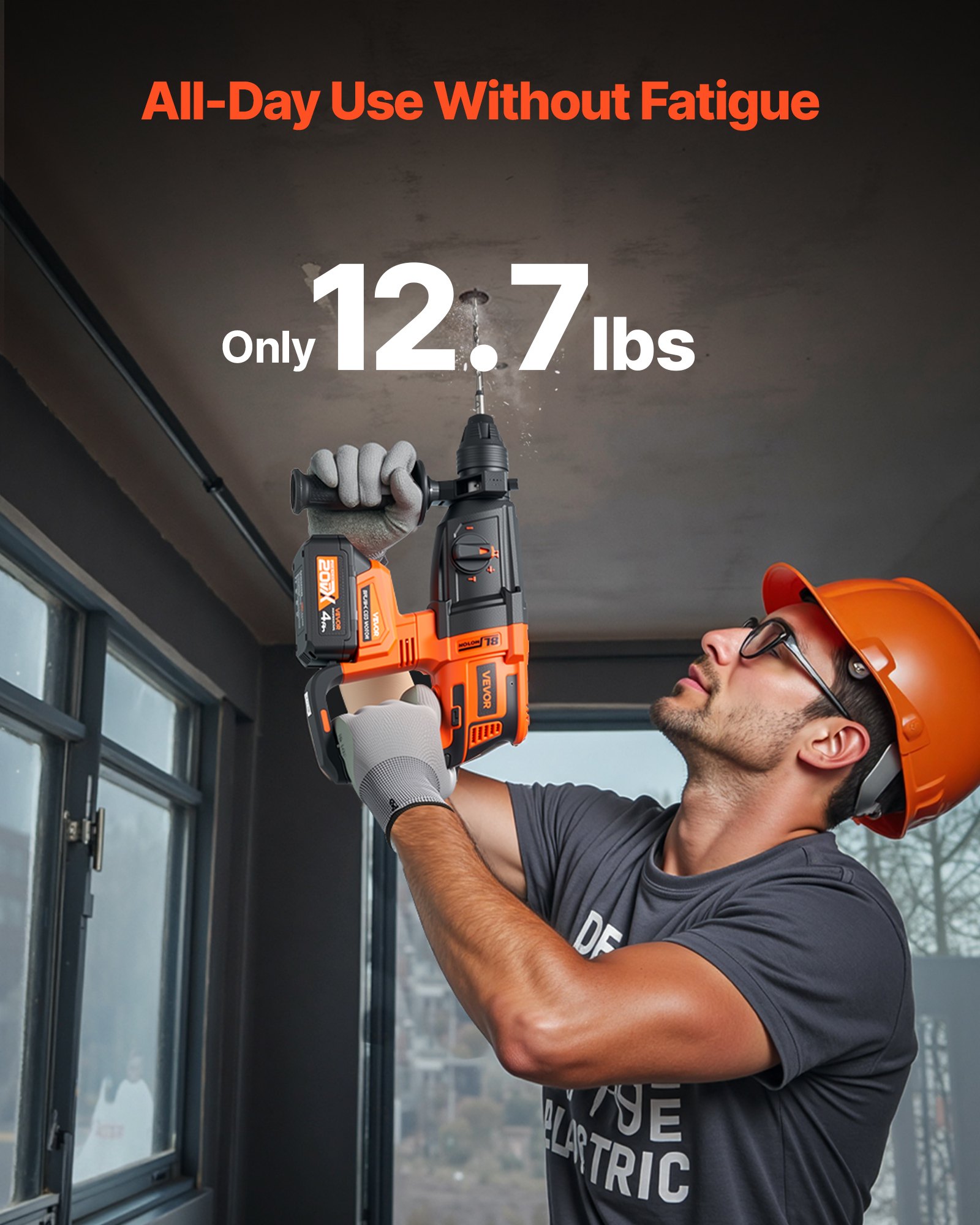 VEVOR 20V borstelloze accuboorhamer, lithium-ion 26 mm boorhamer, SDS-Plus lichtgewicht elektrische set met accu, lader en draagtas, 4 functies, 1200 tpm, 5300 slagen per minuut