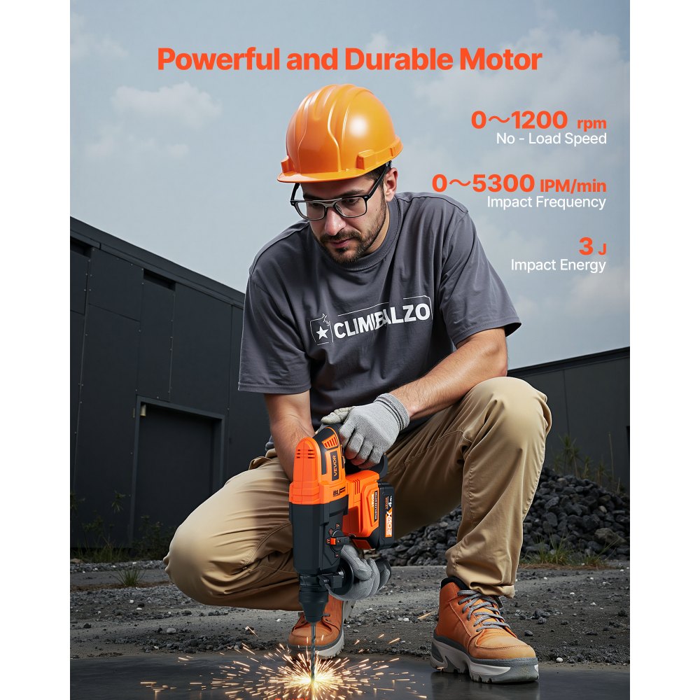 VEVOR 20V Brushless Cordless Hammer Drill, Lithium-Ion 1.1 Inch Rotary Hammer Driver, SDS-Plus Electric Lightweight Power Tool Kit with Battery and Charger, 4 Functions, 1200 RPM, 5300 BPM