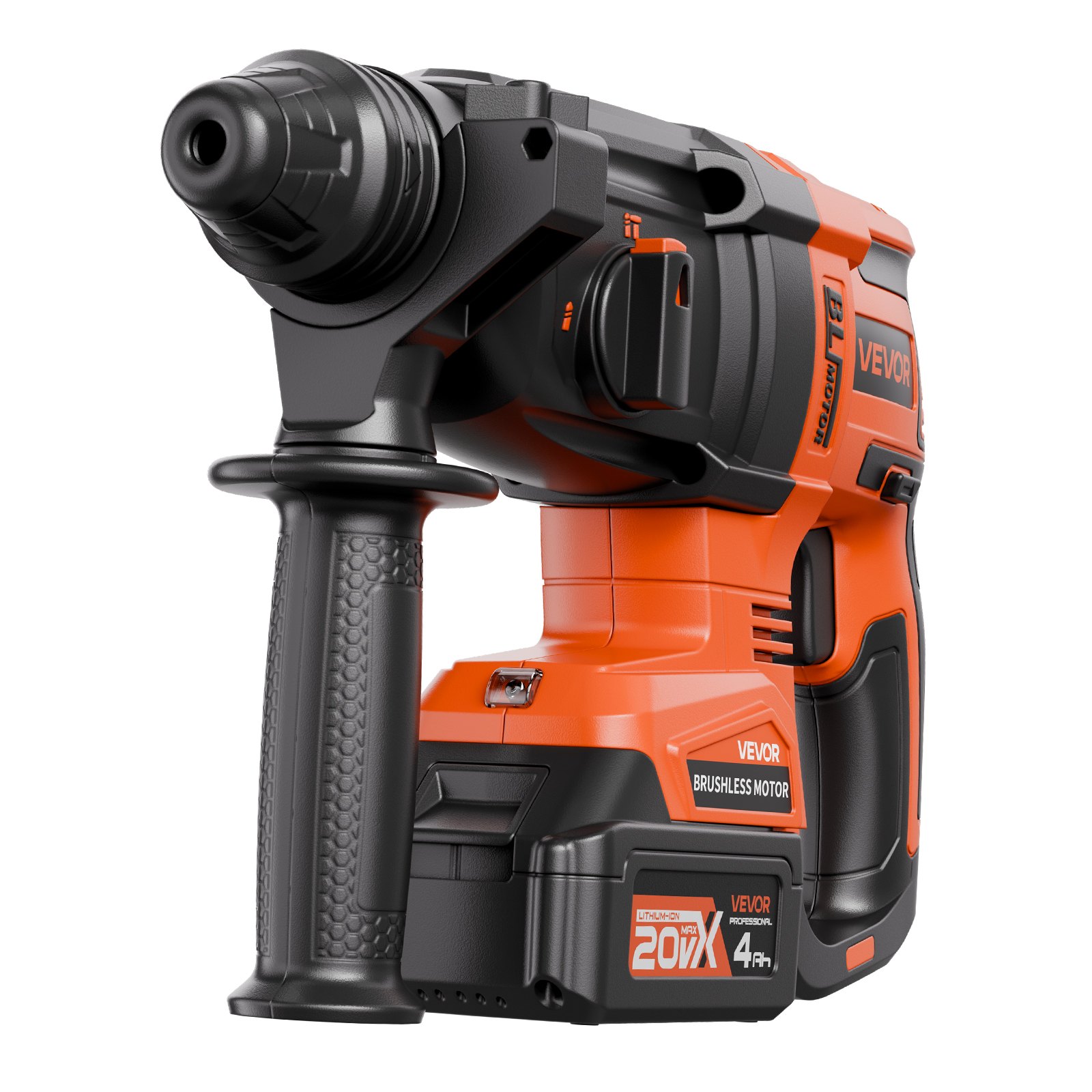 VEVOR 20V Brushless Cordless Hammer Drill, Lithium-Ion 1.1 Inch Rotary Hammer Driver, SDS-Plus Electric Lightweight Power Tool Kit with Battery and Charger, 4 Functions, 1200 RPM, 5300 BPM