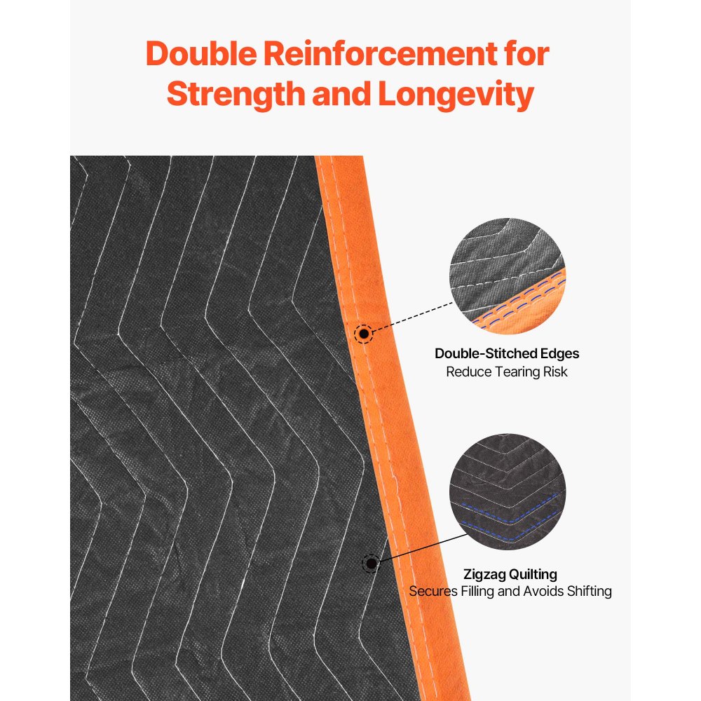 VEVOR Moving Blankets 6 Pcs, 1829 x 1016 mm (14.5 kg/dz) Large Packing Blankets with Cotton Filling, Heavy Duty Nonwoven Fabric Padded Moving Blanket for Shipping, Wrapping, Protecting Furniture