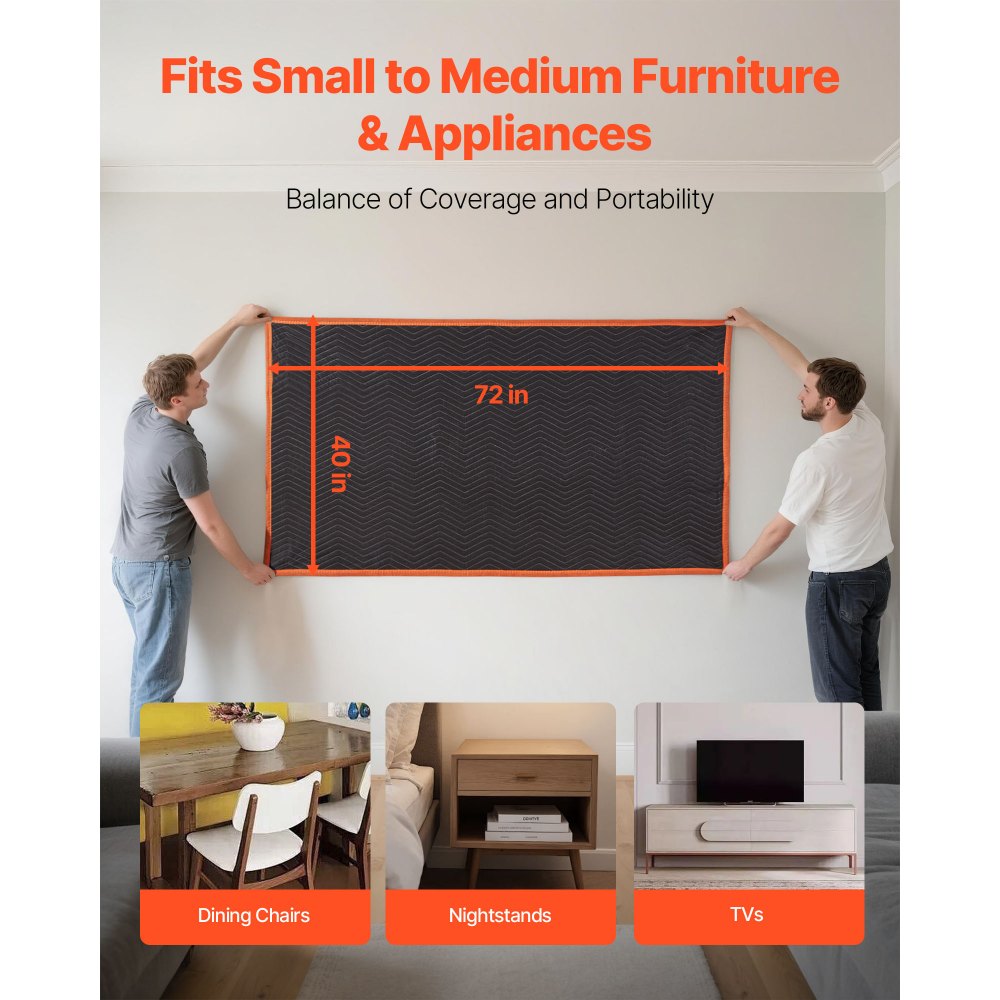 VEVOR verhuisdekens, 12 stuks, 1829 x 1016 mm, inpakdeken met katoenen vulling, meubeldeken, opbergdeken met gevoerde non-woven stof, voor verzending, inpakken en beschermen van meubels