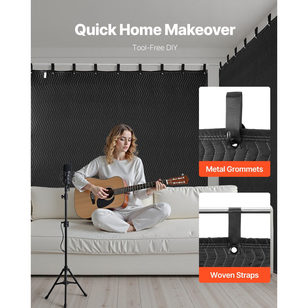 VEVOR 2-Pack geluidsdeken, geluidsisolerende dekens, 2438x2032 mm, extra grote akoestische deken met ringen, studio-deken met katoenen vulling, voor ramen, deuren, lichtwering, muziekopnames