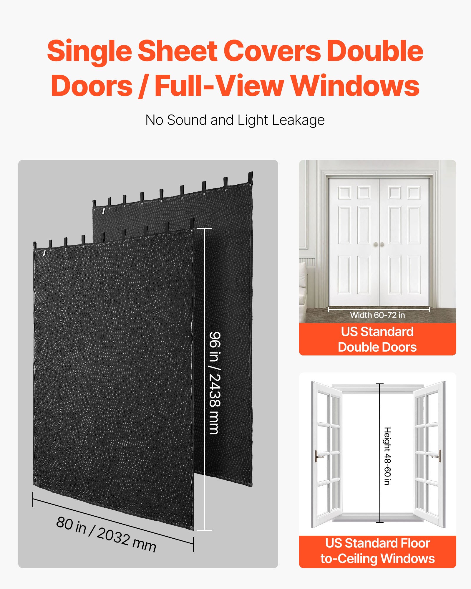 VEVOR 2-Pack geluidsdeken, geluidsisolerende dekens, 2438x2032 mm, extra grote akoestische deken met ringen, studio-deken met katoenen vulling, voor ramen, deuren, lichtwering, muziekopnames
