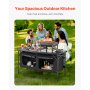 VEVOR Camping Kitchen Table, Folding Outdoor Cooking Table, 3 Adjustable Heights, Aluminum Lightweight Portable Cook Station with Storage Organizer, Carry Handle, for BBQ Party Picnic RV Travel, Black
