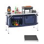VEVOR Camping Kitchen Table, Folding Outdoor Cooking Table, 3 Adjustable Height, Aluminum Lightweight Portable Cook Station with Storage Organizer, Carry Handle, for BBQ Party Picnic RV Travel, Blue