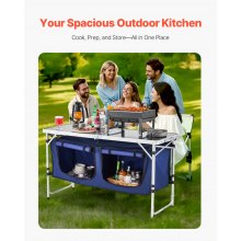 VEVOR Camping Keukentafel Opvouwbaar Kookstation 3-voudig Hoogte Verstelbaar Blauw