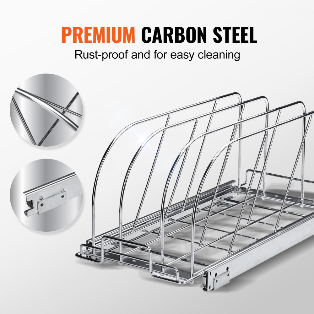 VEVOR Pan and Pot Rack, Expandable Pull Out Under Cabinet Organizer, Cookie Sheet Baking Pans tray Organization, Adjustable Wire Dividers, Steel Lid Holder for Kitchen Cabinet & Pantry Storage,