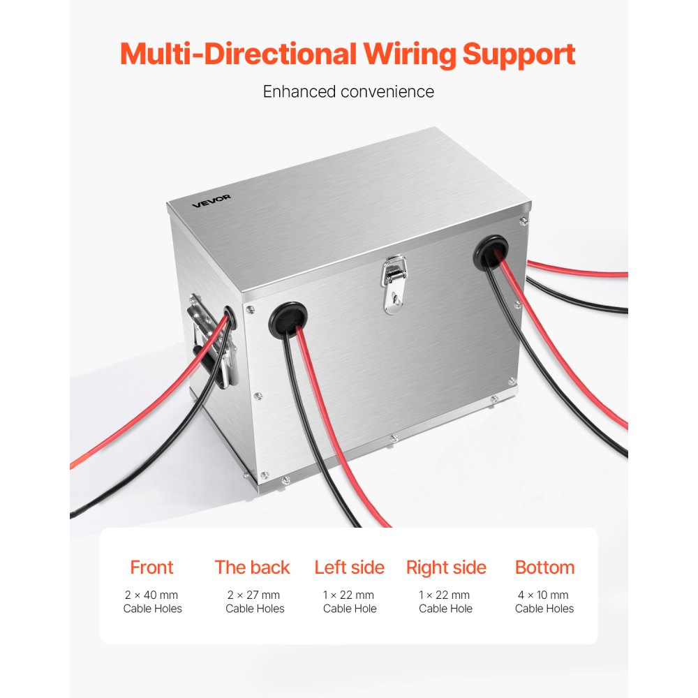 VEVOR Battery Box, Group 24/31 Trolling Motor Battery Box, Marine Batteries Case with Lock, Handles and Rubber-Grommet Cable Holes, Stainless Steel Shell, Suitable for Cars, Boats & Trolling Motors