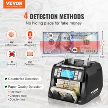 VEVOR-geldtelmachine, bankbiljettenteller met UV-, MG-, IR- en DD-valsgelddetectie, USD- en EUR-geldtelmachine met optelling en batchmodus, groot LCD- en extern display
