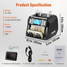 VEVOR Money Counting Machine, Banknote Counter with UV, MG, IR and DD Counterfeit Detection, USD and EUR Money Counting Machine with Addition and Batch Mode, Large LCD & External Display