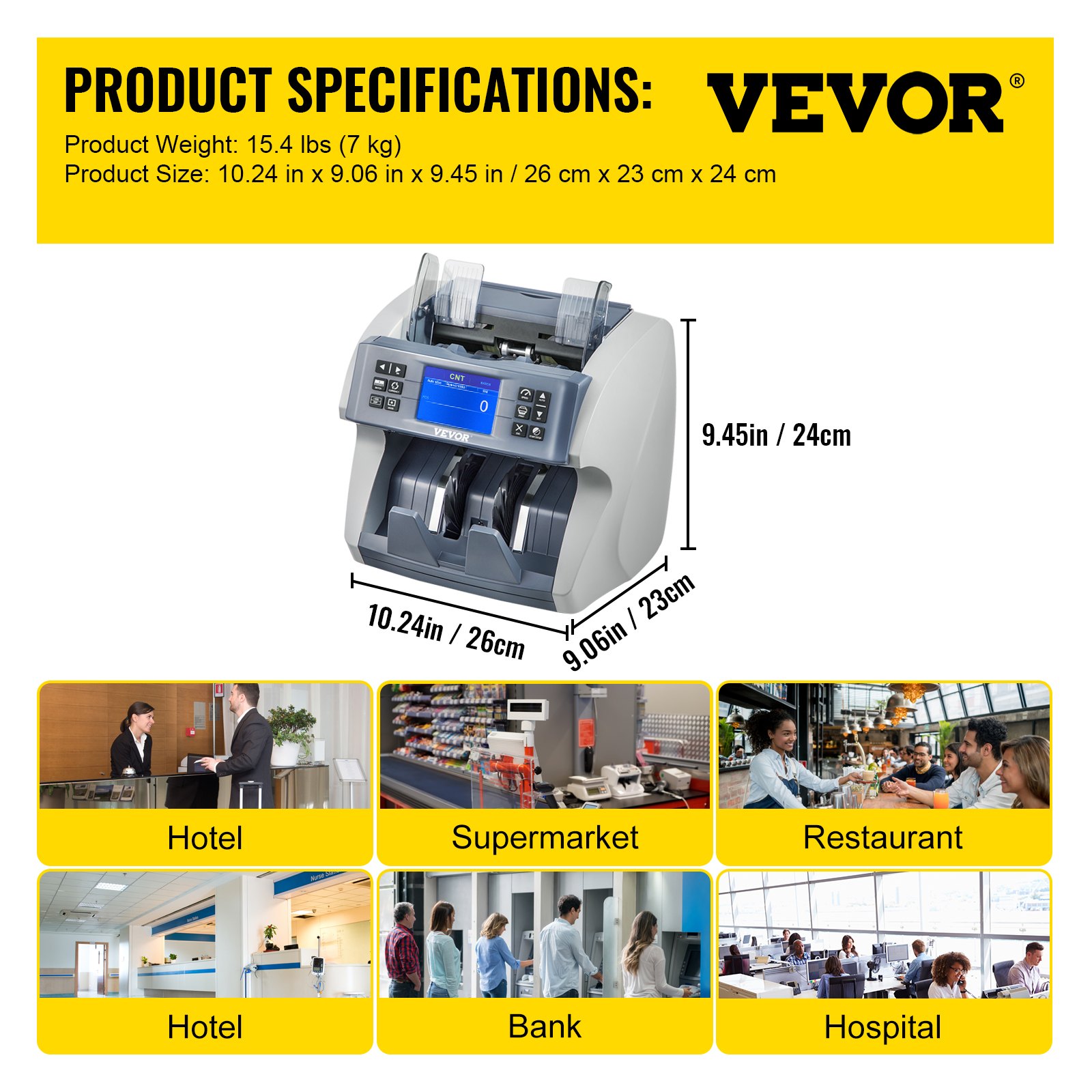 VEVOR Money Machine, Mixed Denominations Money Counter, 5 Counterfeit Detection Small Bill Counter, Multiple Working Modes Cash Machine, 800/1000/1200/1500pcs/min Note Counting Machine for Bank