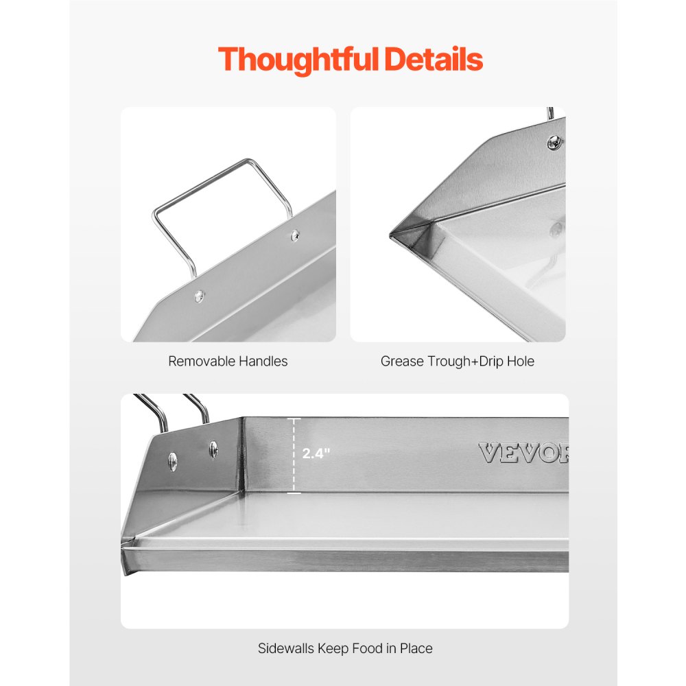 VEVOR Grillplaat Grillpan van roestvrij staal Universele rechthoekige plaat (448 x 370 mm) met vlakke bovenkant, gasgrillplaat voor BBQ Grill Teppanyaki, kookgerei voor gezinnen met handvat