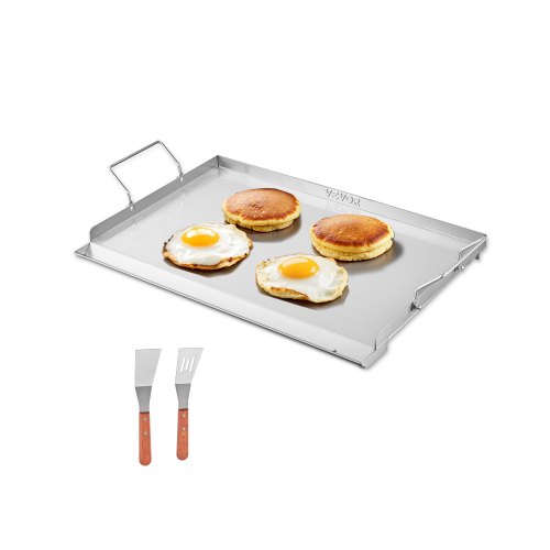 VEVOR Bakplaat, Universele Rechthoekige Plaat van Roest RVS (585 x 365 mm) met Platte Bovenkant, Gasgrill Bakplaat voor BBQ Grill Teppanyaki, Draagbaar Kookgerei voor het Gezin met Handvat