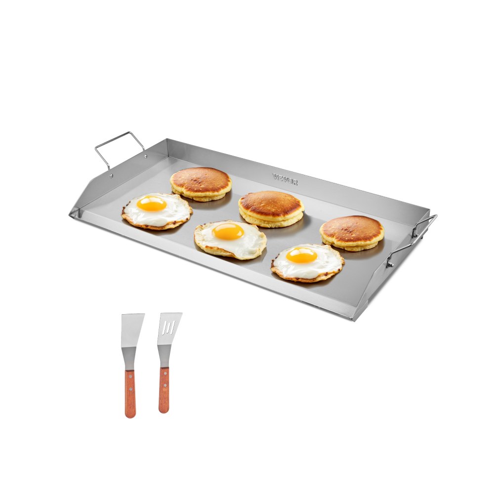VEVOR Grillplaat Grillpan RVS Universele Rechthoekige Plaat (809 x 370 mm) met Platte Bovenkant, Gasgrillplaat voor BBQ Grill Teppanyaki, Draagbare Familie Kookgerei met Handvat