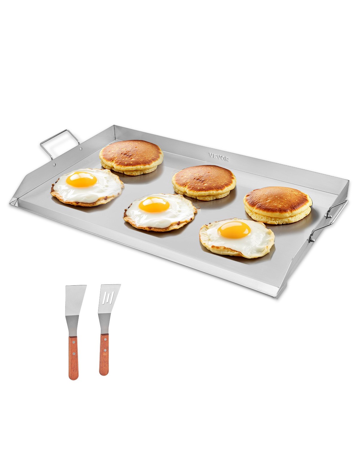 VEVOR Grillplaat Grillpan RVS Universele Rechthoekige Plaat (910 x 525 mm) met Platte Bovenkant, Gasgrillplaat voor BBQ Grill Teppanyaki, Draagbare Familie Kookgerei met Handvat