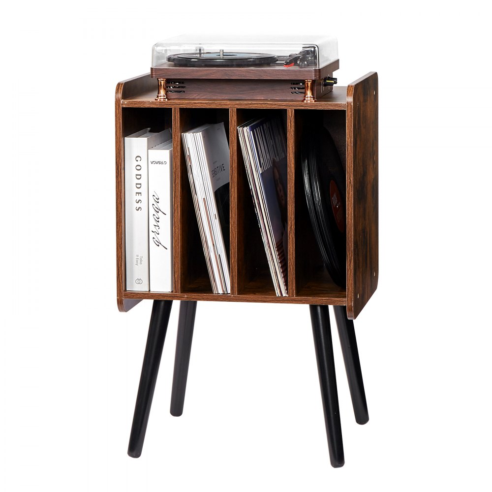 VEVOR Record Player Stand, 2 Tiers Turntable Stand with 4 Cabinets, Holds up to 100 Albums, Wooden Vinyl Record Storage Cabinet with Display Shelf for Bedroom, Living Room, Brown
