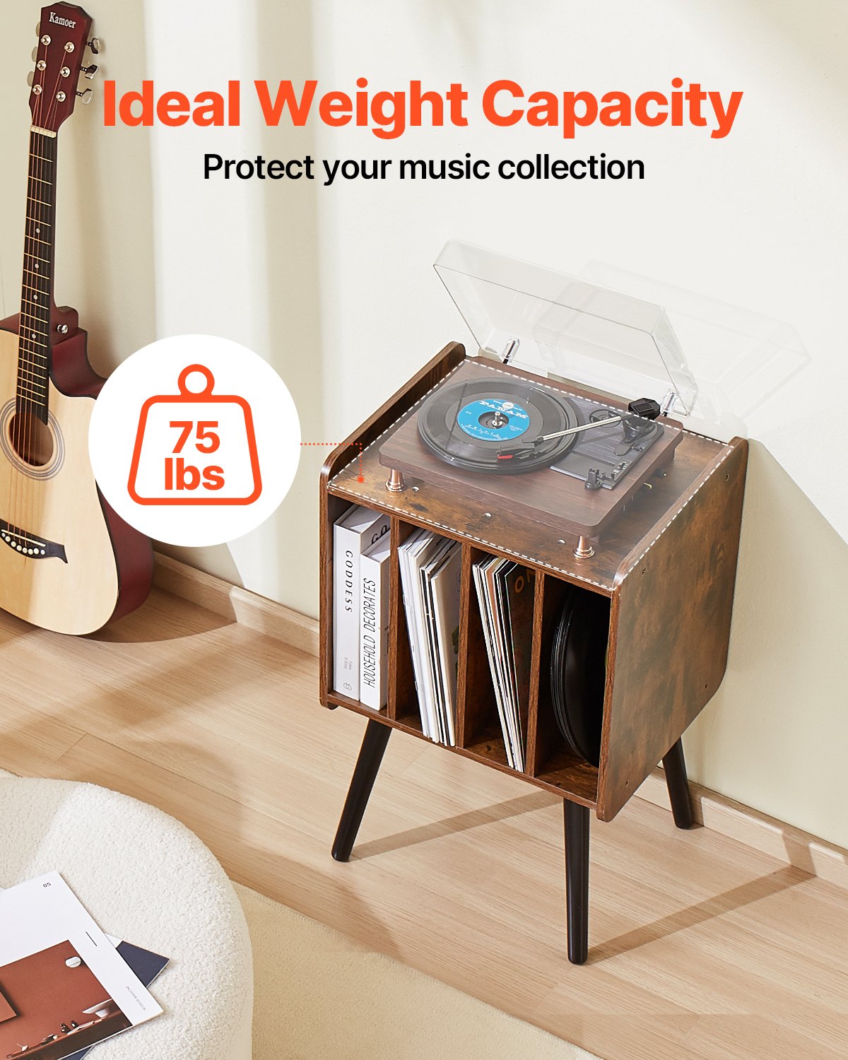 VEVOR Record Player Stand, 2 Tiers Turntable Stand with 4 Cabinets, Holds up to 100 Albums, Wooden Vinyl Record Storage Cabinet with Display Shelf for Bedroom, Living Room, Brown