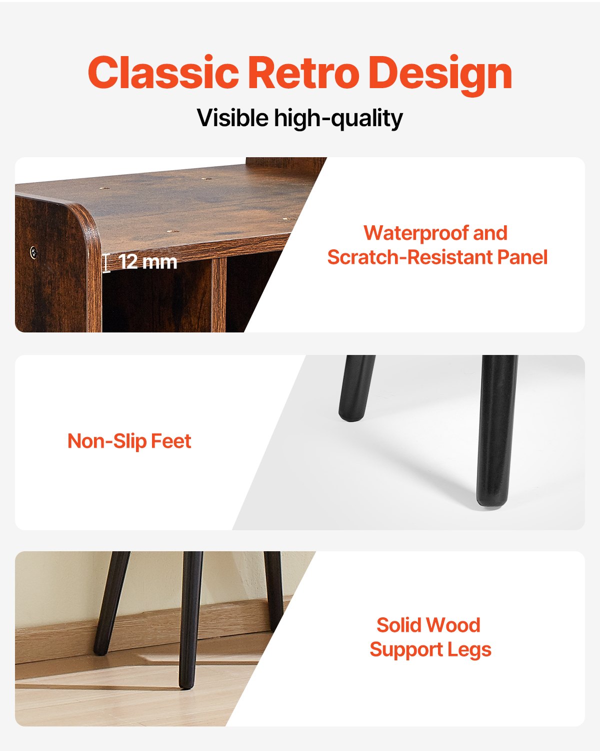 VEVOR Record Player Stand, 2 Tiers Turntable Stand with 4 Cabinets, Holds up to 100 Albums, Wooden Vinyl Record Storage Cabinet with Display Shelf for Bedroom, Living Room, Brown