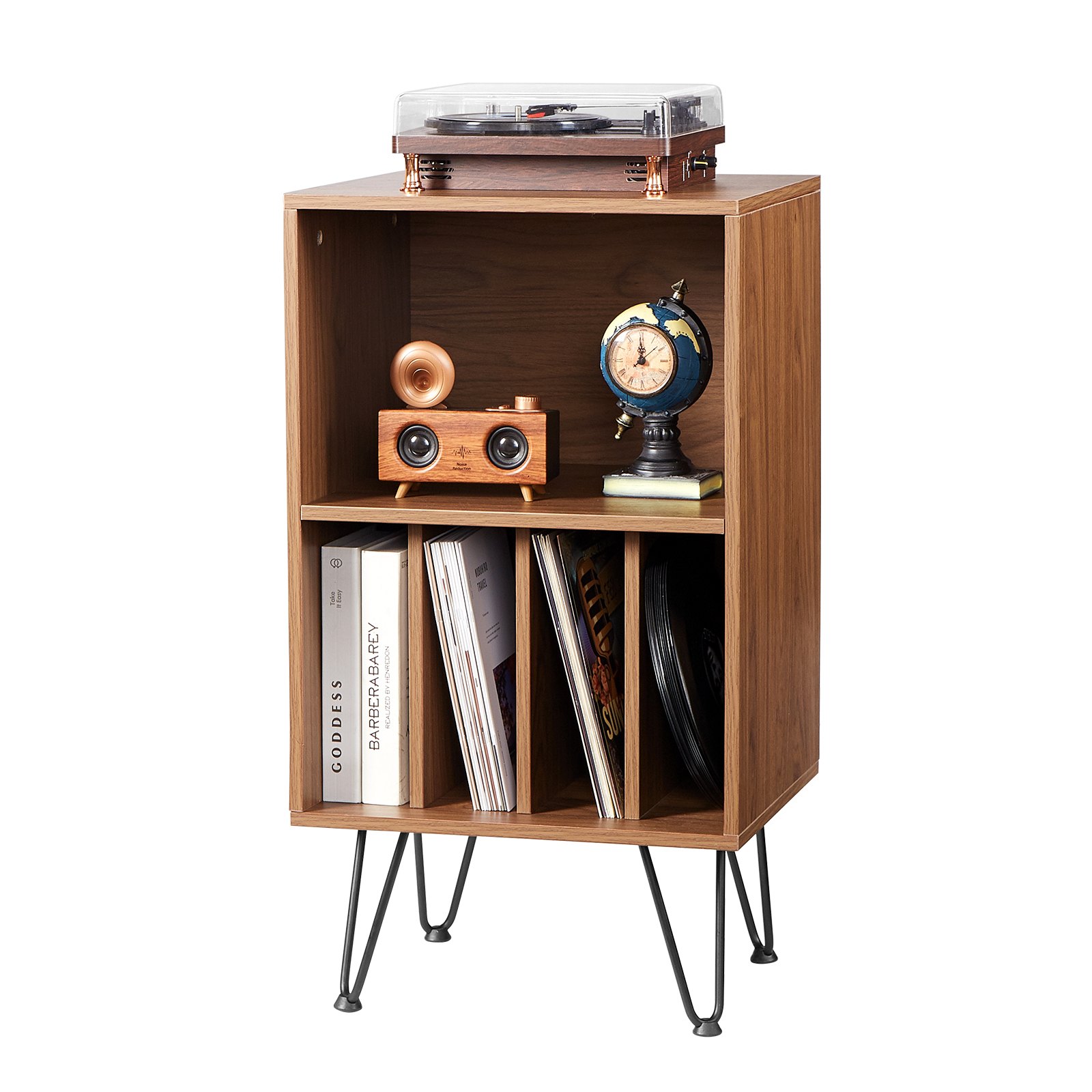 VEVOR Record Player Stand, 3 Tiers Turntable Stand with Record Storage, Vinyl Record Storage Cabinet with Metal Legs for Bedroom, Living Room, Brown