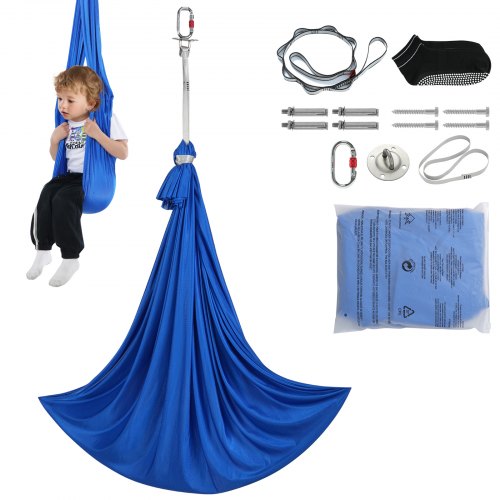 VEVOR Aerial Yoga hangmatset 2,8 x 1,6 m, blauw Aerial Yoga Swing Air Flies, kinder Aerial Yoga hangmatschommel 250 kg max. draagvermogen, inclusief yogasokken & O-vormige sling & plafondhouder