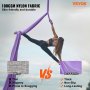 VEVOR aerial yoga hammock in use, highlighting thick and non-slip long-lasting 100gsm nylon fabric.