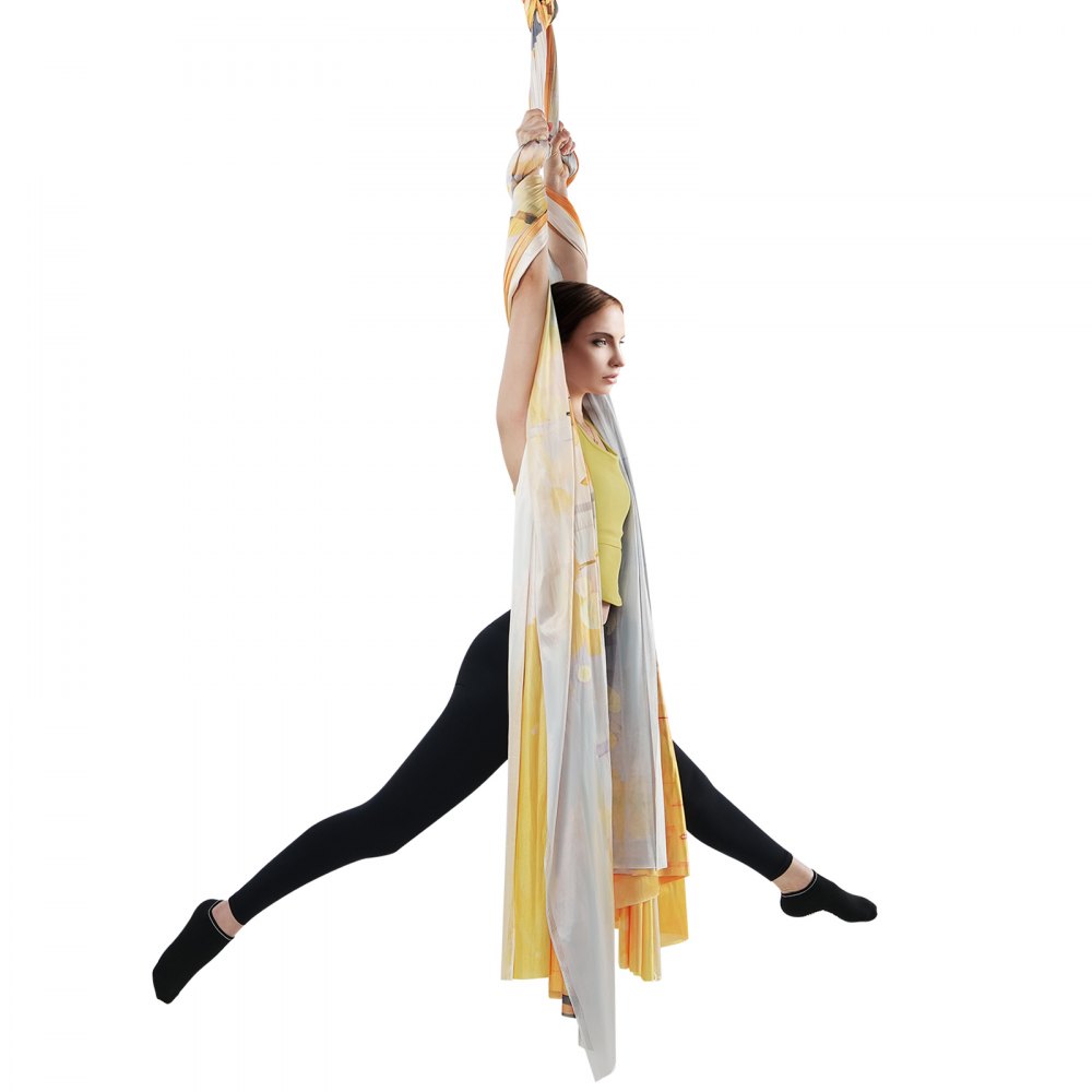VEVOR Aerial Yoga Hangmatset 5 x 2,8 m, Golden Aerial Yoga Swing Air Flying, Yoga Swing Hangmat, max. draagvermogen 1000 kg, inclusief yogasokken en stalen karabijnhaken, anti-zwaartekrachtoefeningen