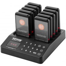 VEVOR Restaurant Pager System, Wireless Queue Signal with 400 m Range, Beeper to Answer Guest Calls with Vibration and Flashing, 10 Pagers for Food Truck, Church, Kindergarten