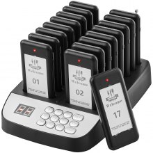 VEVOR Restaurant Pager System, 500m Wireless Queue Signal, Beeper to Answer Guest Calls with Vibration and Flashing, 16 Pagers for Food Truck, Church