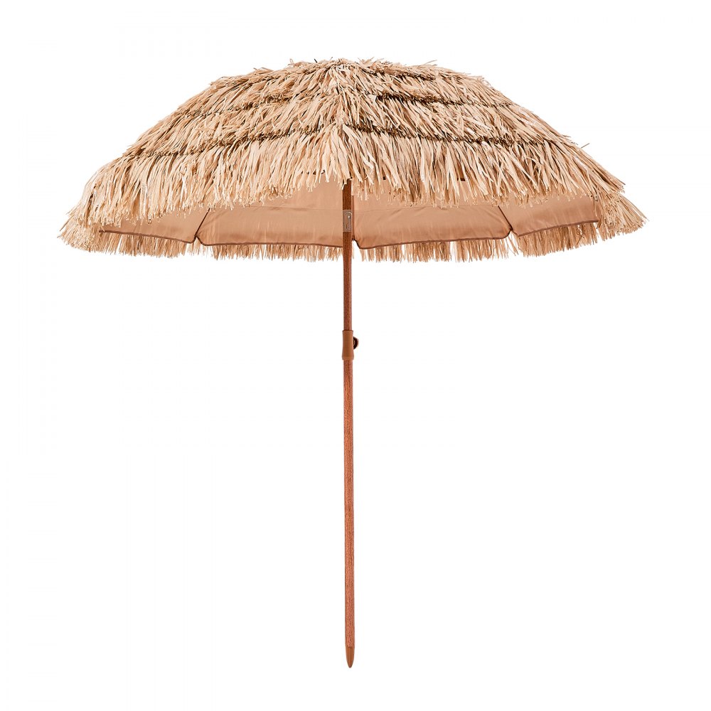 VEVOR Tiki Umbrella, 6.5 ft Thatched Patio Umbrella with Tilt, Hawaiian Style Beach Parasol with Durable PP Thatch and 8 Metal Ribs, Grass Pool Umbrellas for Beach, Patio, Poolside, Backyard & Garden