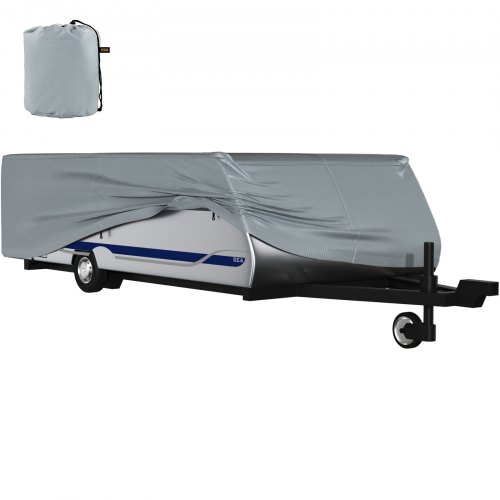 VEVOR Pop Up Camper Cover, Fit for 10'-12' Trailers, Ripstop 4-Layer Non-woven Fabric Folding Trailer Covers, UV Resistant Waterproof RV Storage Cover with 3 Wind-proof Ropes and 1 Storage Bag, Gray