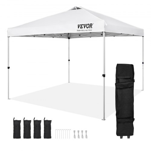 VEVOR Gazebo 304,8x304,8x320cm Tuintent 250D PU Zilver Gecoat Stof Opvouwbare Gazebo inclusief Opbergtas Partytent 6-8 Personen Pop-up Tent Witte Tuingazebo voor Kampeertrip