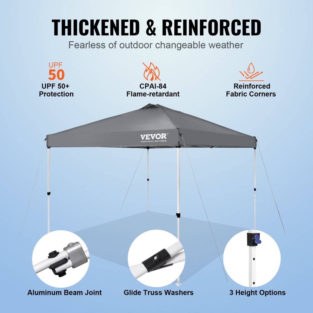 VEVOR Pavilion 304,8x304,8x320cm Tuintent 250D PU Zilver Gecoat Stof Opvouwbare Paviljoen inclusief Opbergtas Partytent 6-8 Personen Pop-up Tent Opvouwbare Tent Tuinpaviljoen voor Kampeertrip